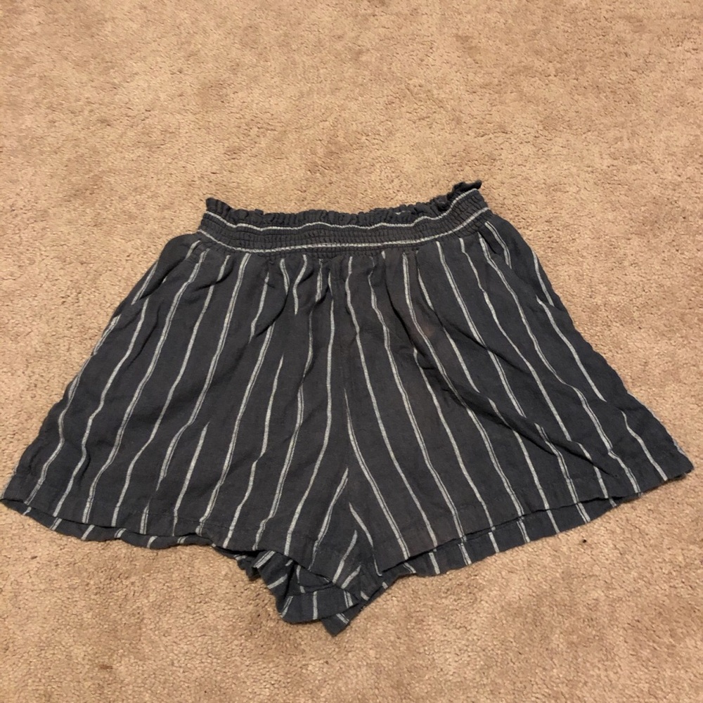 grey and white striped shorts
